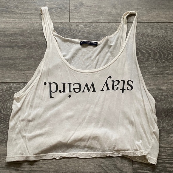 Brandy Melville Cream 'Stay Weird' Tank Top - Picture 1 of 2